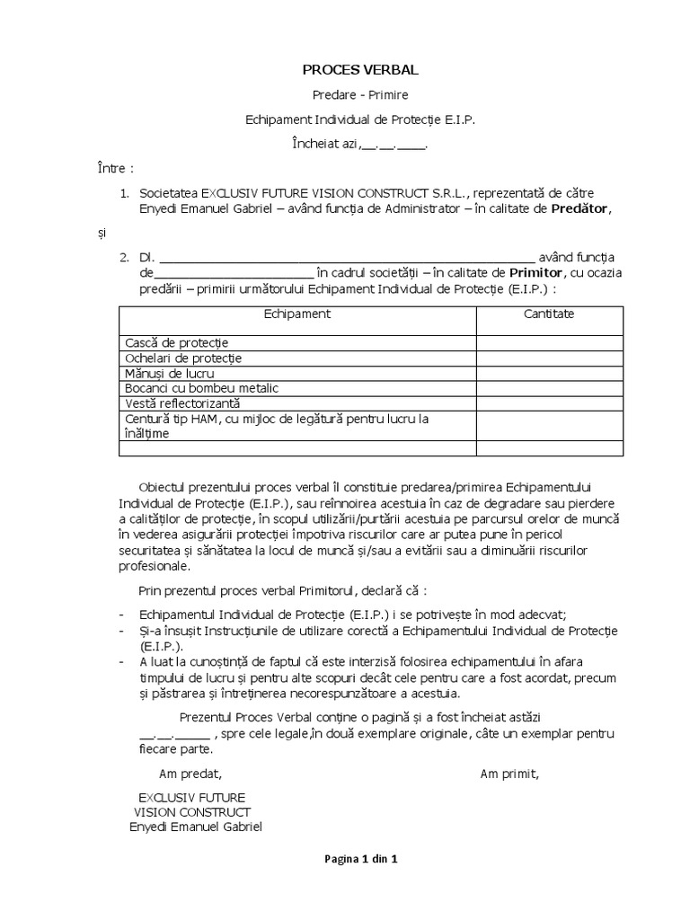 PV Predare Primire | PDF