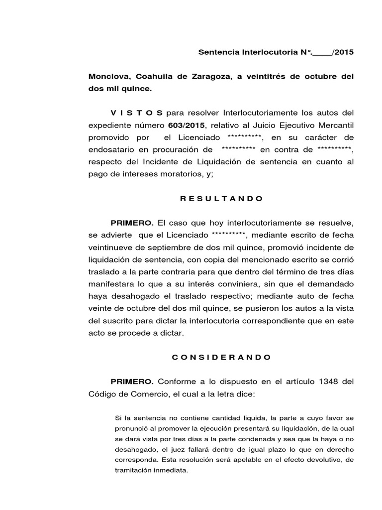 Sentencia Interlocutoria PDF | Descargar gratis PDF | Sentencia (ley