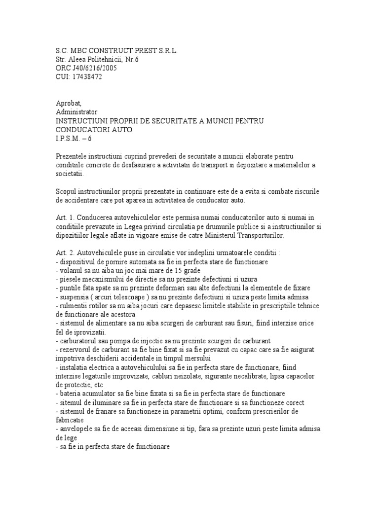 Instructiuni Proprii de SSM | PDF