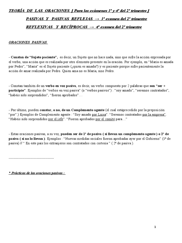 Ejercicios de Oraciones Pasivas y Reflejas | PDF | Predicado (Gramática ...