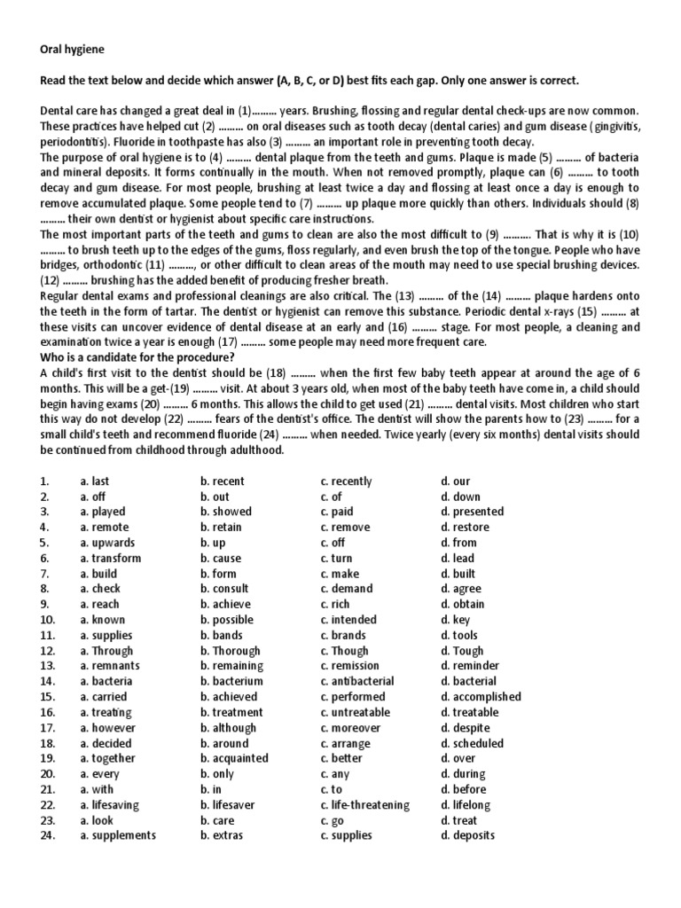 Oral Hygiene Worksheet PDF Oral Hygiene Human Tooth