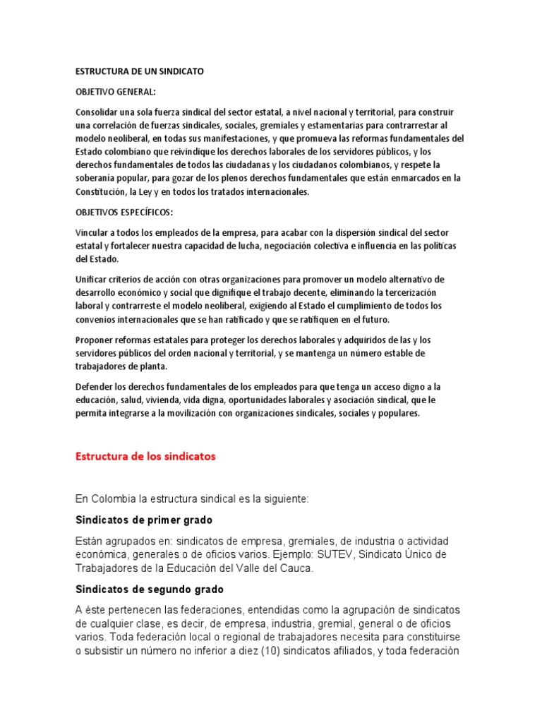 Estructura Sindical en Colombia | PDF | Sindicato | Derecho Constitucional