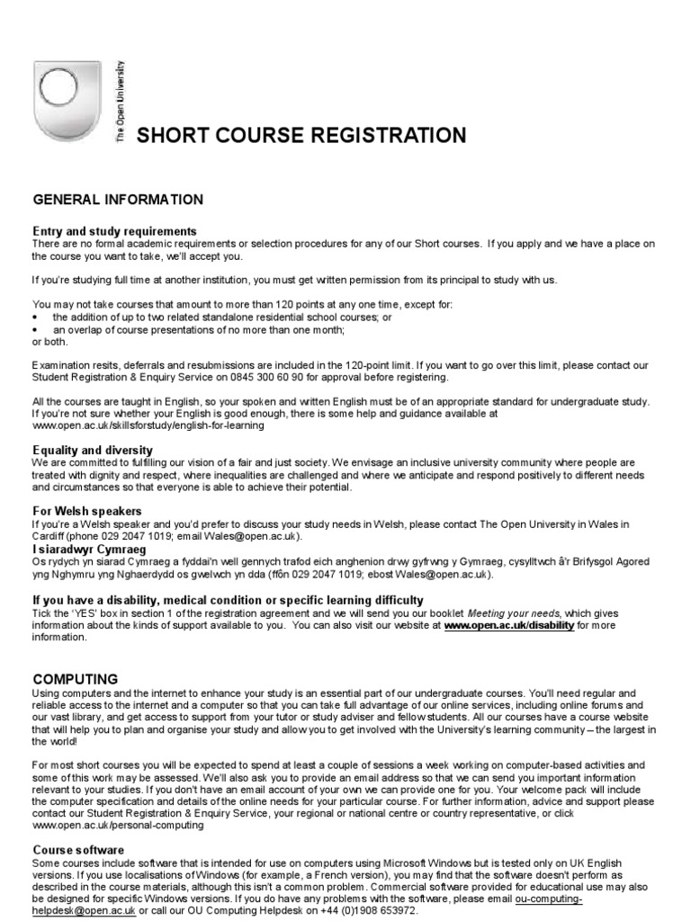 Short Course Registration | PDF | Postgraduate Education | United Kingdom