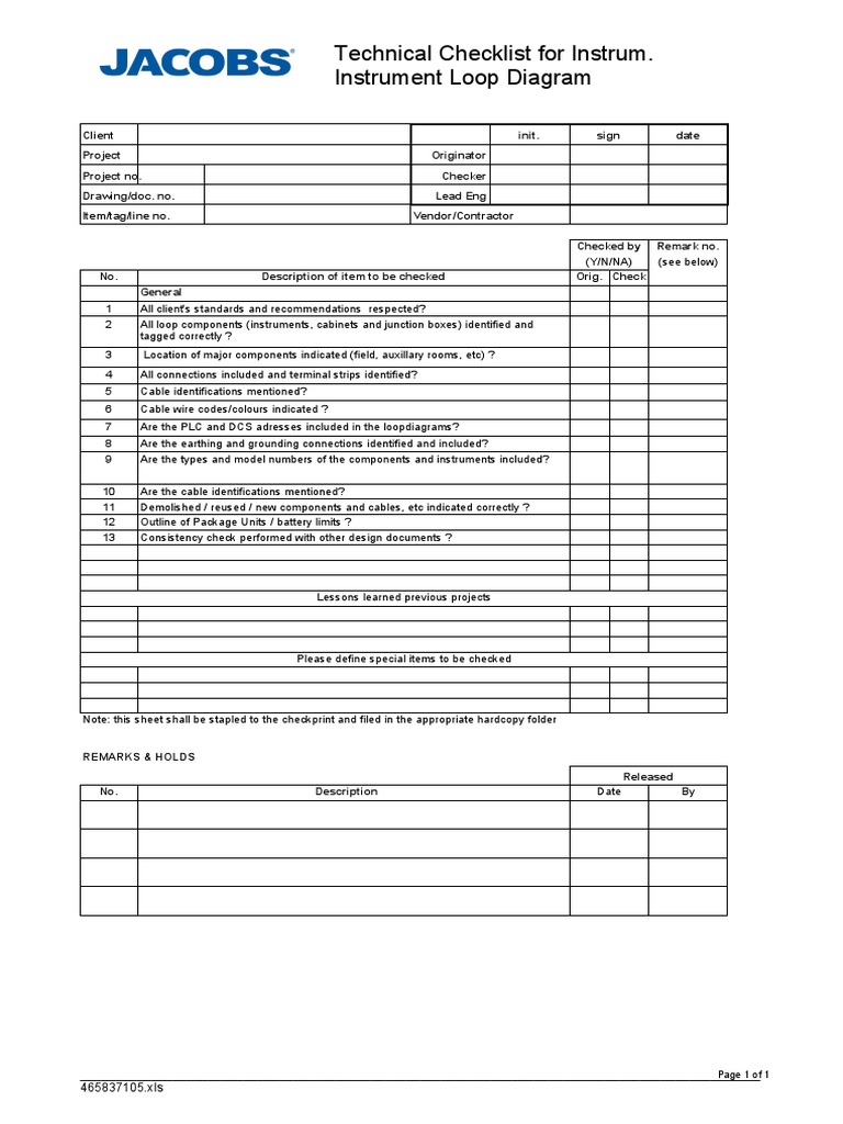 BE-WI-203-08-F11 Technical Checklist Instrumentation - Instrument Loop ...