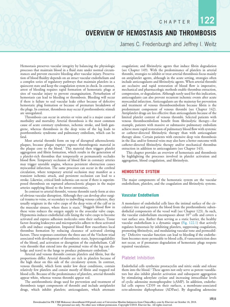 Overview of Hemostasis and Thrombosis | PDF | Platelet | Coagulation
