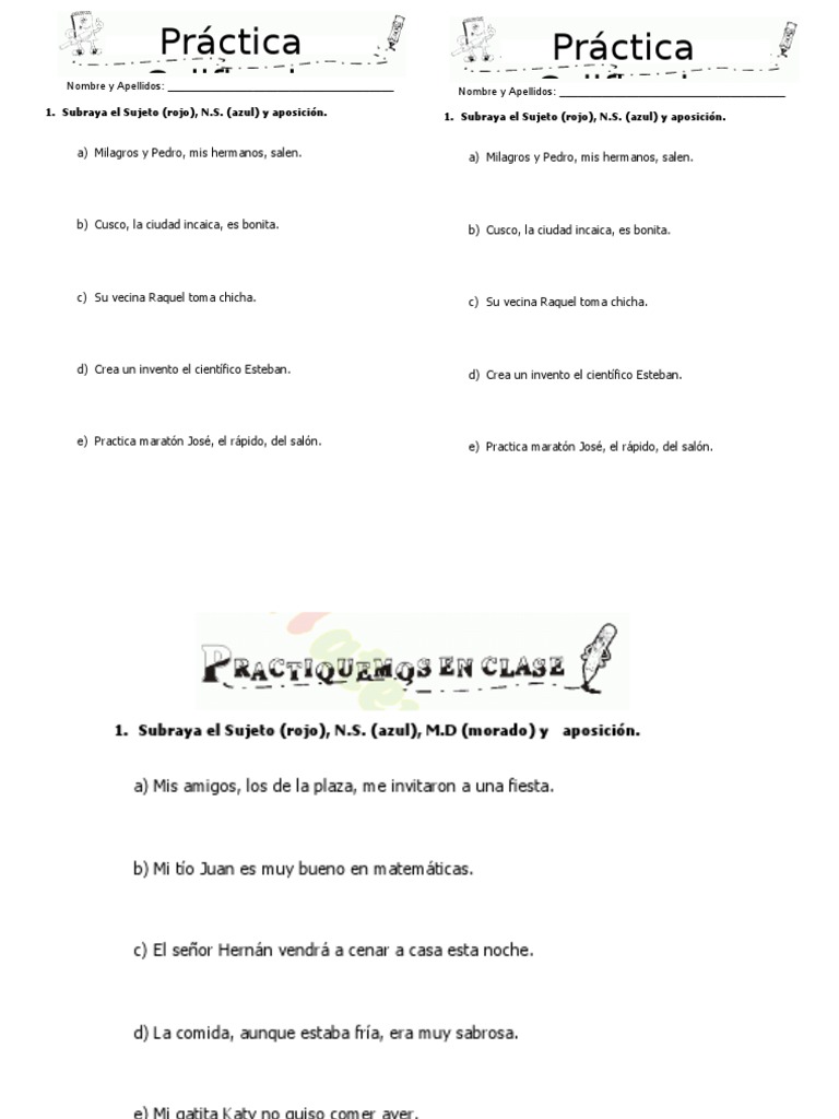 Ejercicios de Aposición para Primaria | PDF