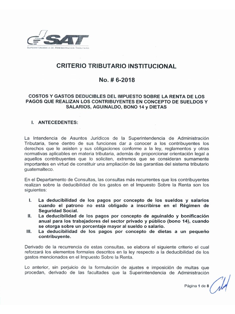 Criterio 6 2018 Costos y Gastos Deducibles Del Impuesto Sobre La Renta ...