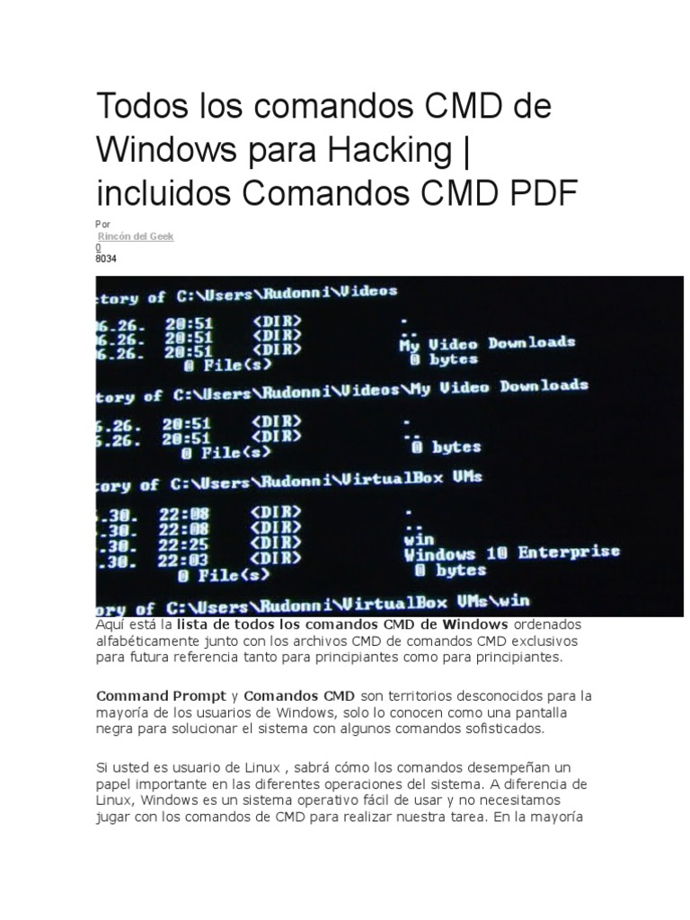 Todos Los Comandos CMD de Windows para Hacking | PDF | Directorio ...