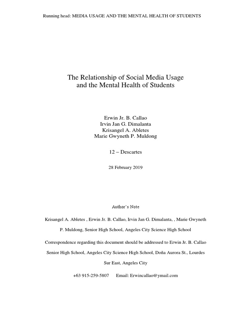 The Relationship of Social Media and Mental Health | PDF | Survey ...