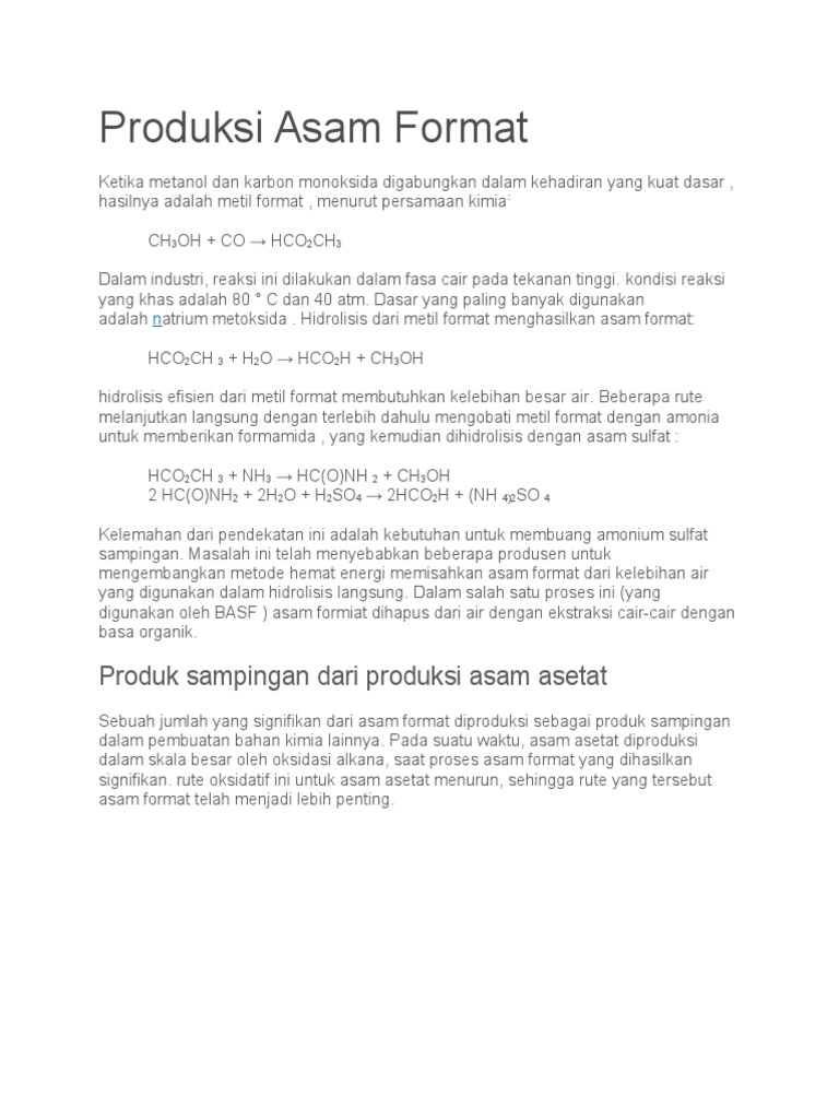 Cara Produksi Asam Format | PDF | Sains & Matematika | Teknologi & Rekayasa