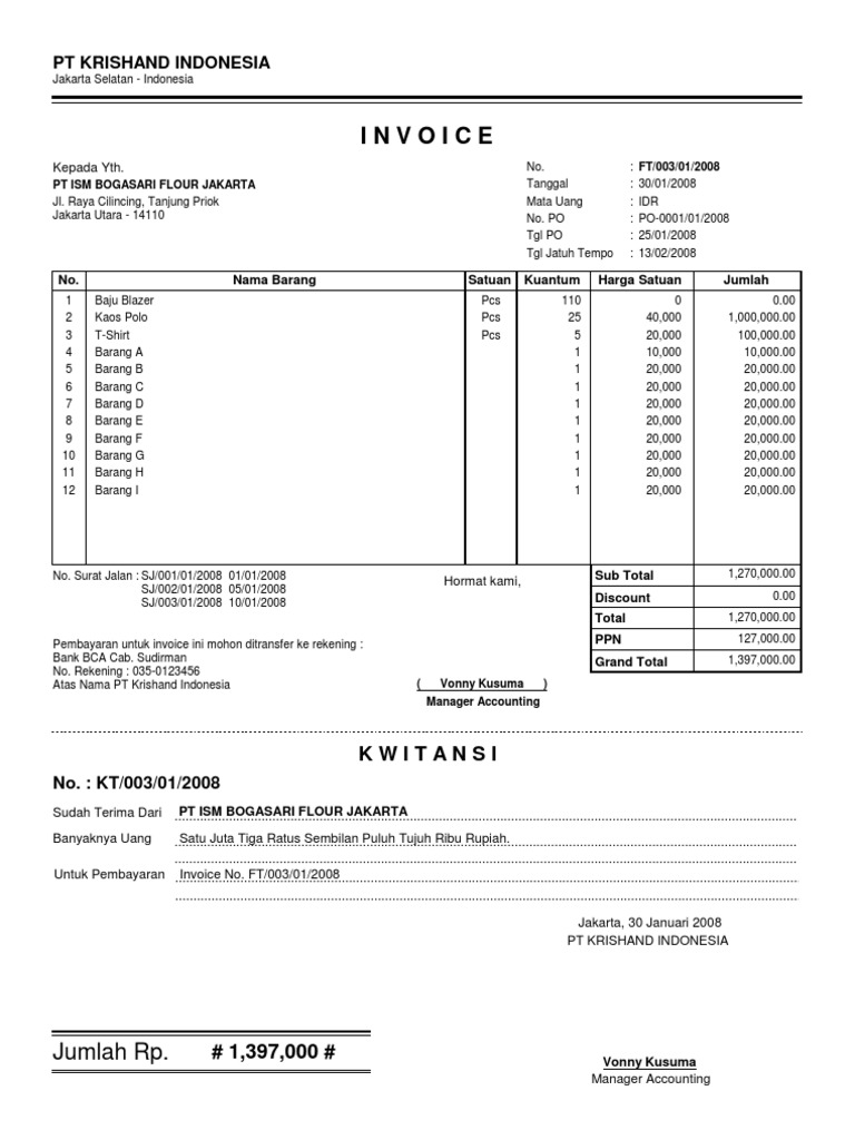 Contoh Faktur Penjualan Dan Kwitansi Pembayaran