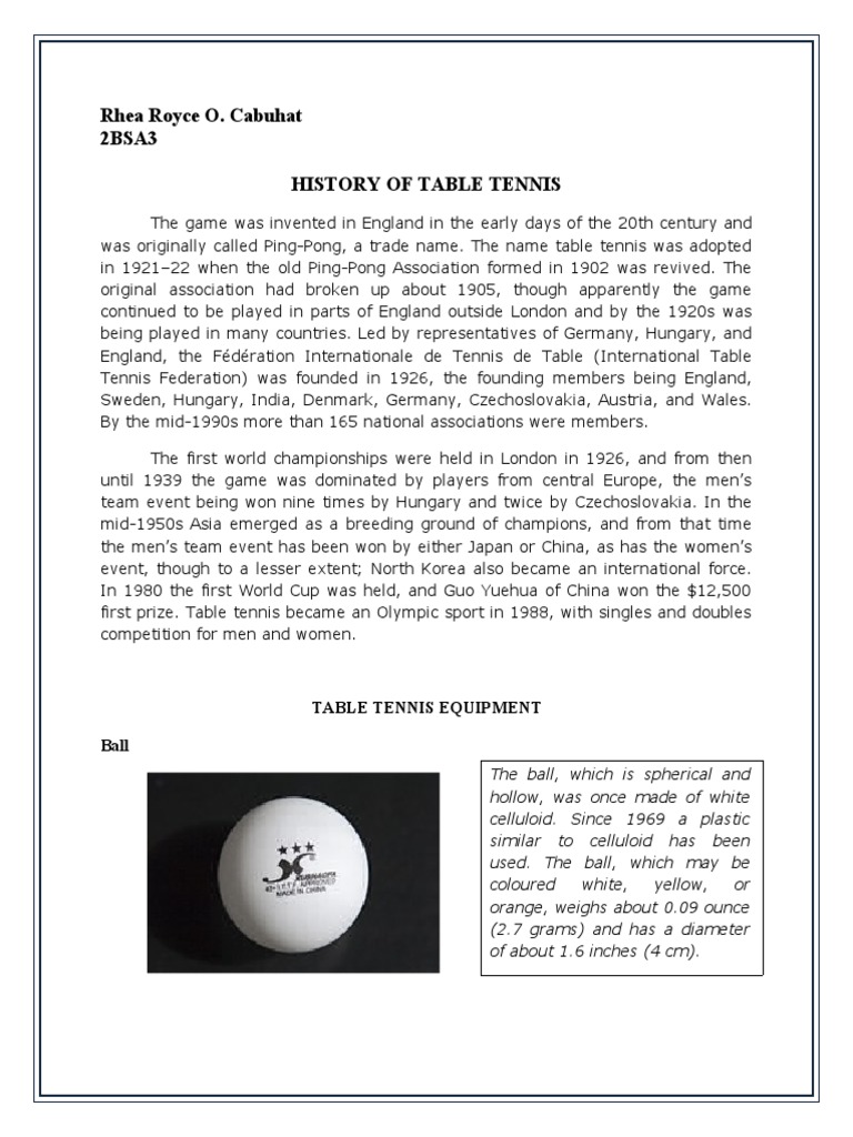 History of Table Tennis PDF Table Tennis Racquet Sports