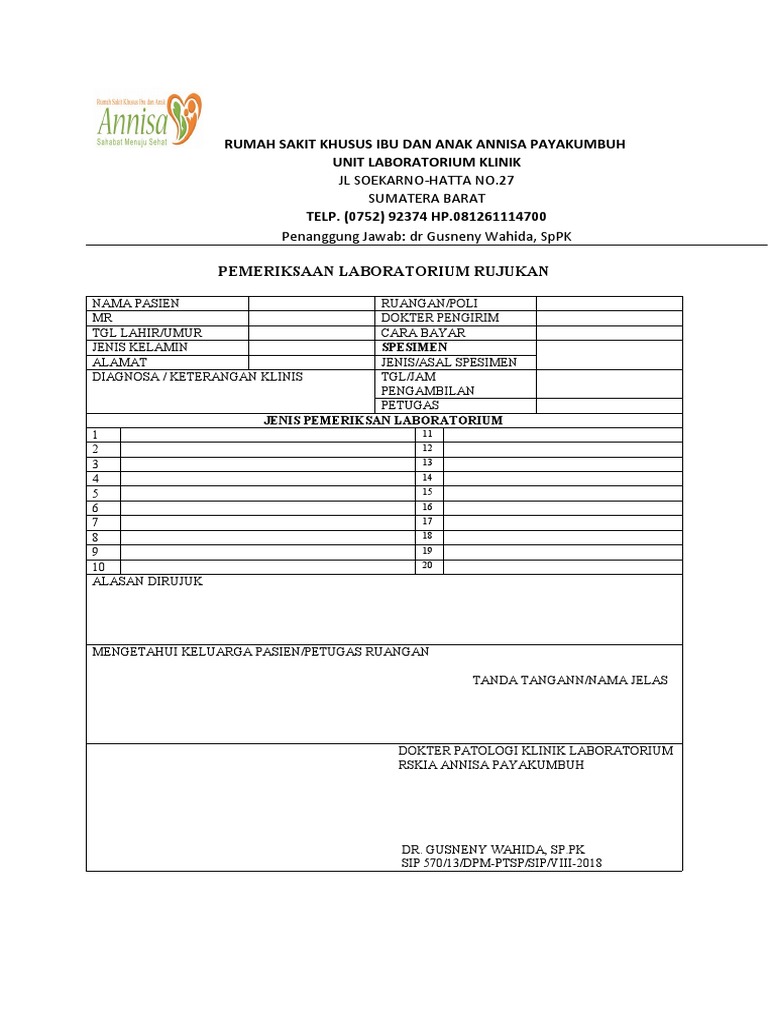 Formulir Pemeriksaan Lab Rujukan | PDF