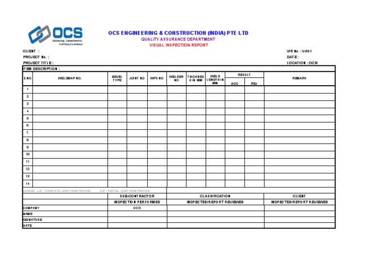 Visual Inspection Report for OCS Project | PDF | Electric Heating | Welding