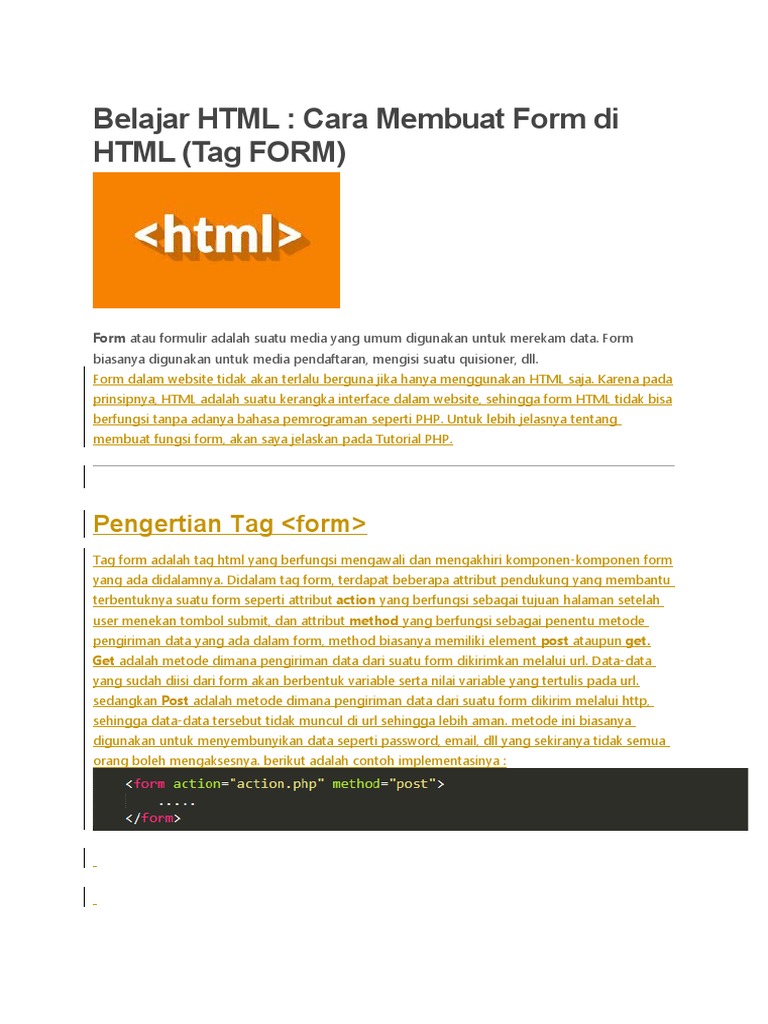Belajar HTML - Cara Membuat Form Di HTML | PDF | Komputer