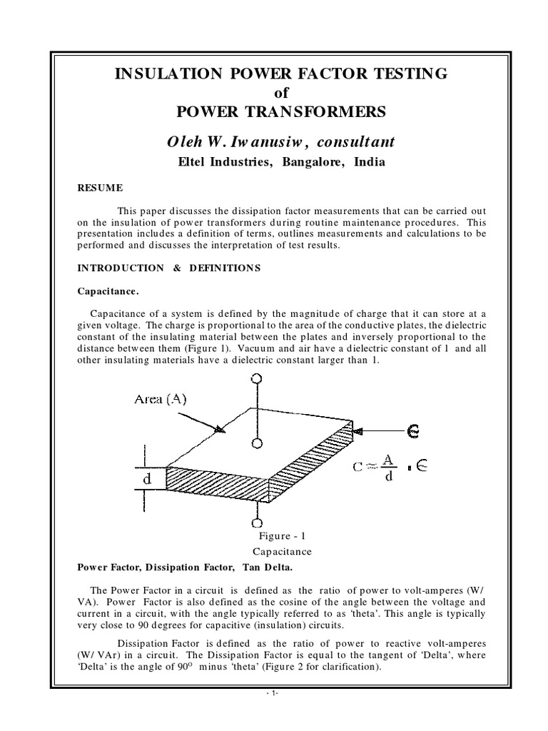 Insulation Power Factor Test of Power Transformer | PDF | Transformer ...