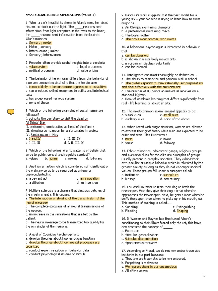 Mock-1-Social-Science With Answer PDF | PDF | Self-Improvement