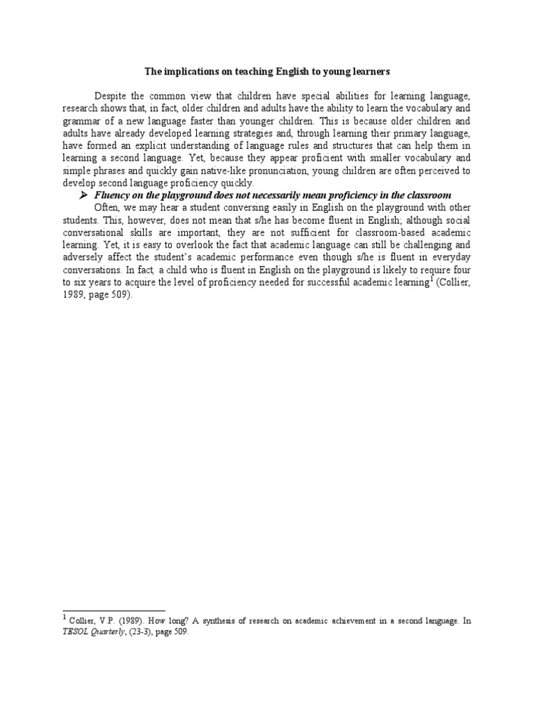 The Implications On Teaching English To Young Learners 2 | PDF