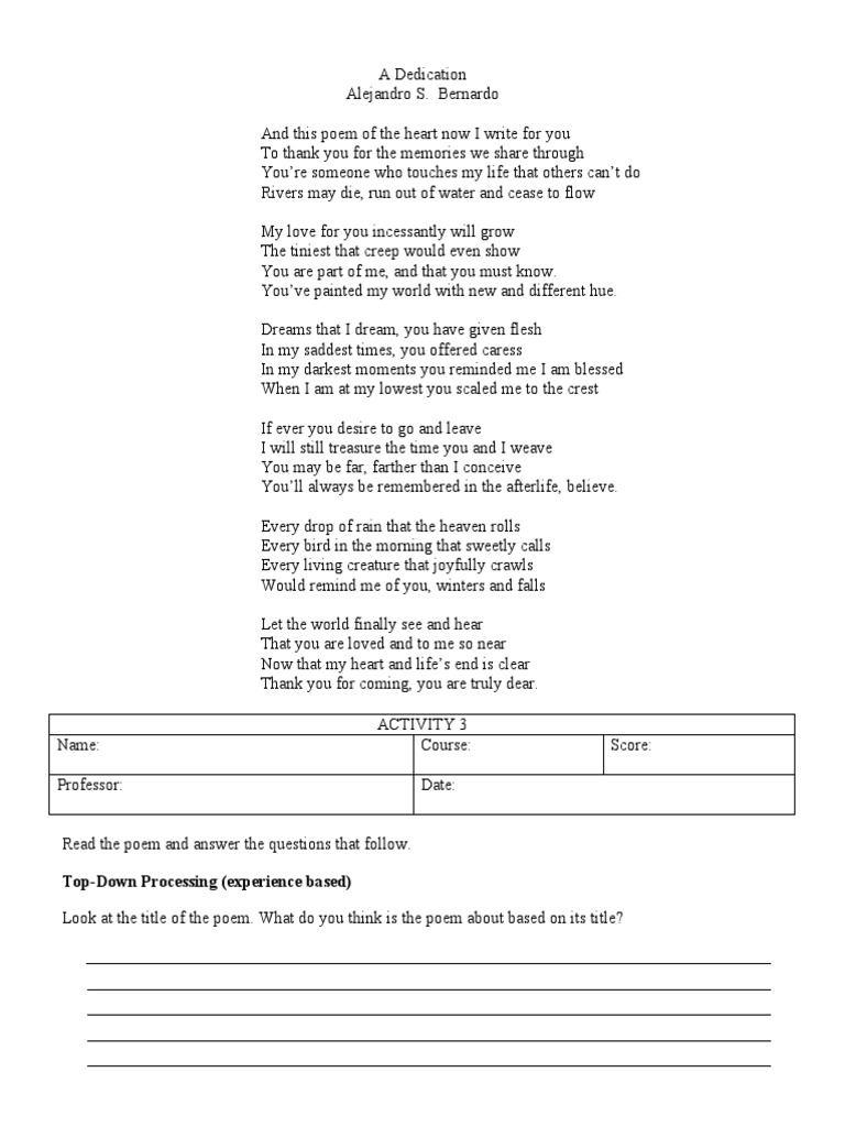Dedication Poem of Gratitude | PDF | Reading Comprehension | Fluency
