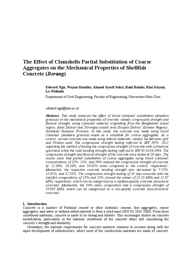 The Effect of Clamshells Partial Substitution of Coarse Aggregates On ...