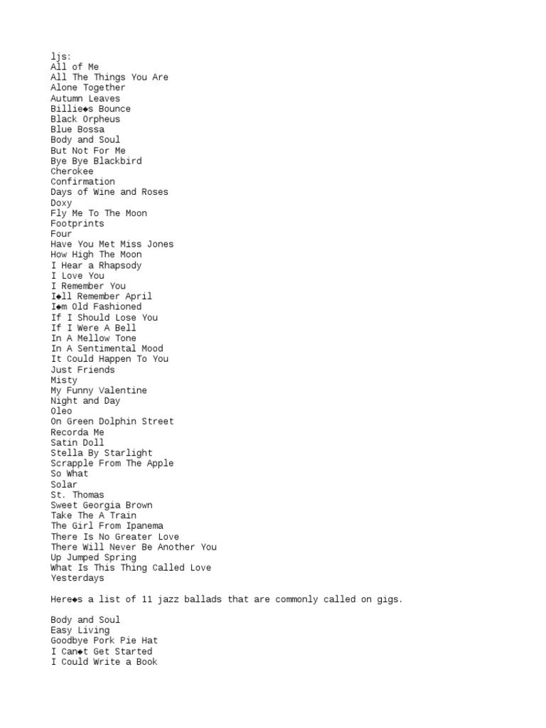  jazz standards list jazz popular music