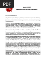 Manifesto #AMinhaLutaNãoFazQuarentena