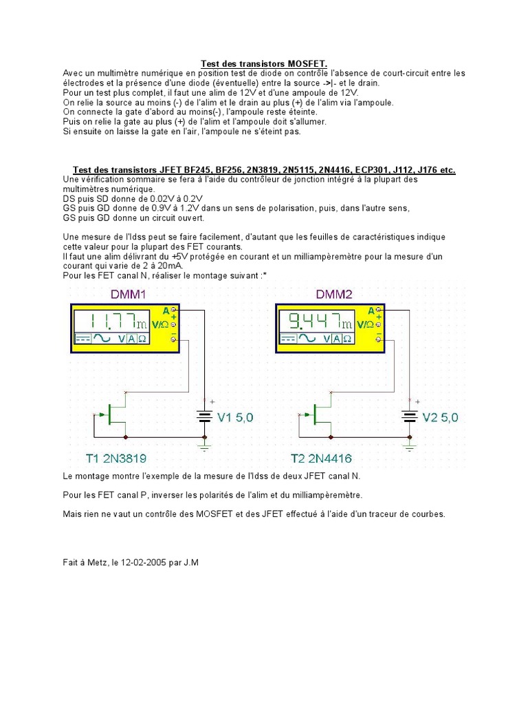 Tester les transistors MOSFET et JFET | PDF | Sciences et mathématiques
