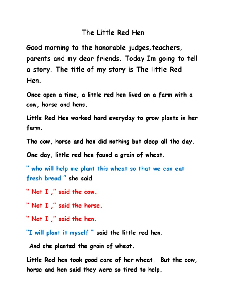 The Little Red Hen Story | PDF | Home & Garden | Technology & Engineering for The Little Red Hen Story Printable Free