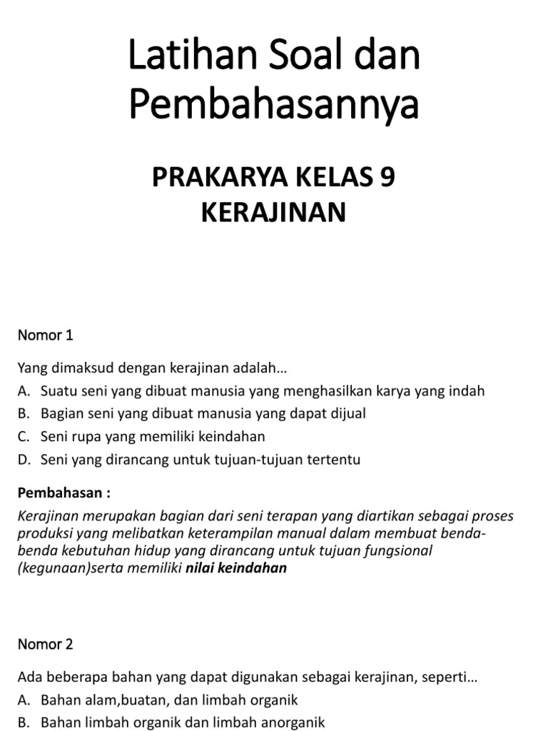 Soal Uts Prakarya Kerajinan  Fungsi  Pakai Ilmu Guru