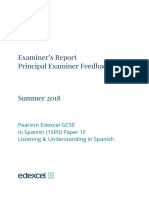 Spanish examiner report GCSE summer 2018