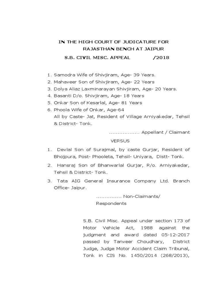MACT Onkar Ji PDF Judgment (Law) Appeal