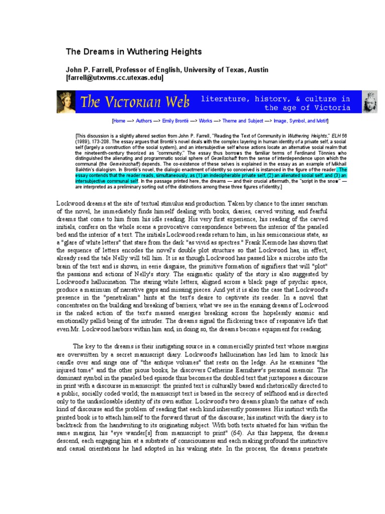 The Dreams in Wuthering Heights PDF Wuthering Heights
