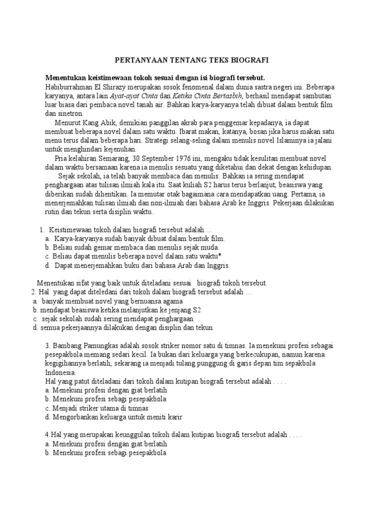 25 Soal Biografi
