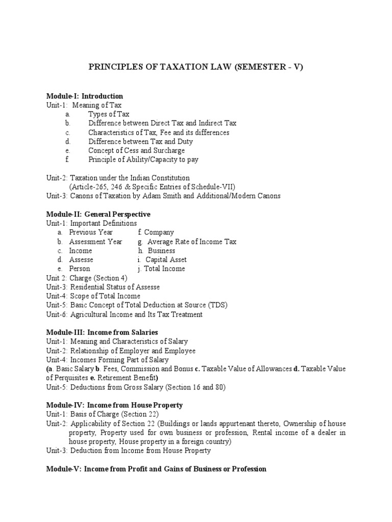 Sem V Principles Of Taxation Law Pdf Tax Deduction Taxes