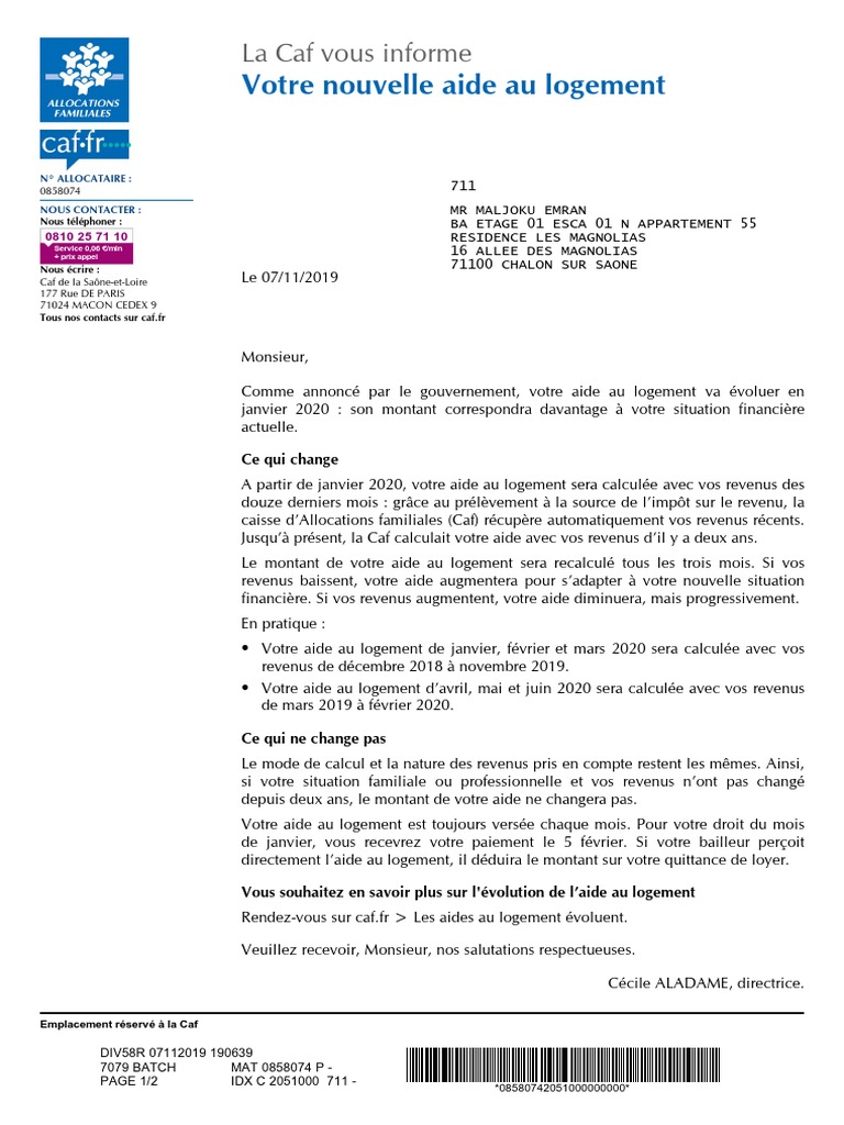 Évolution de l'aide au logement CAF | PDF | Gouvernement | Business