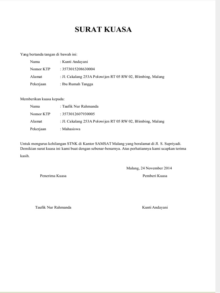 Dokumen Tips Surat Kuasa Pengurusan Stnk Hilang Pdf