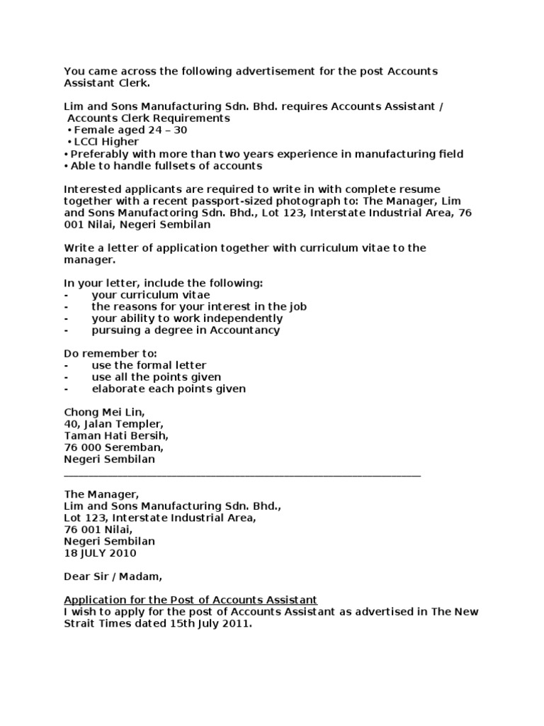 Formal Letter Job Application Learning Business