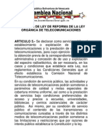 Proyecto de Ley de Reforma de La Ley Organica de Telecomunicaciones