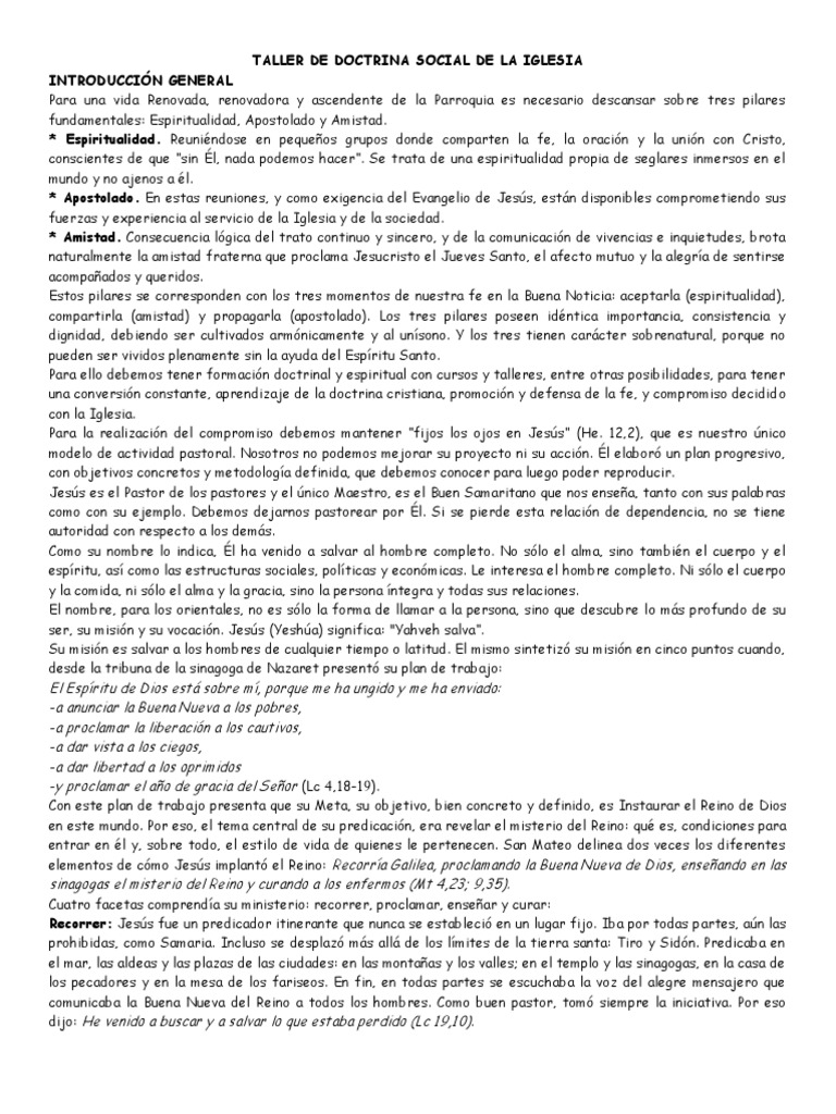 Taller sobre Doctrina Social de la Iglesia | PDF | Jesús | Iglesia Católica