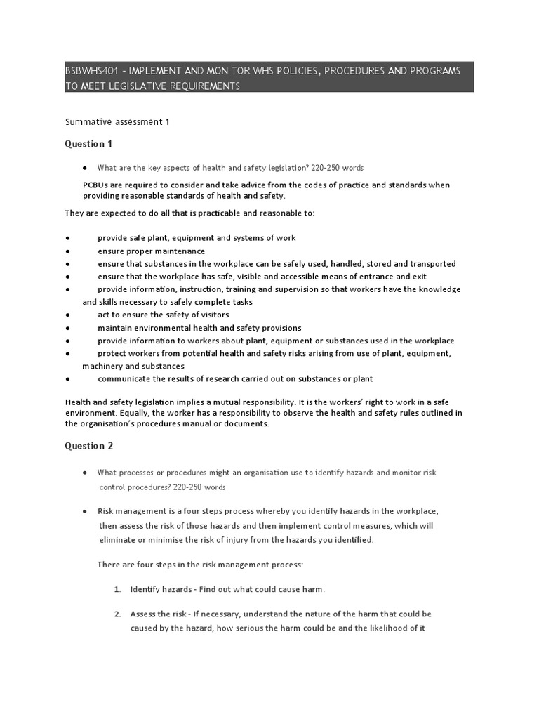 WHS Policies and Risk Management Guide | PDF | Occupational Safety And ...