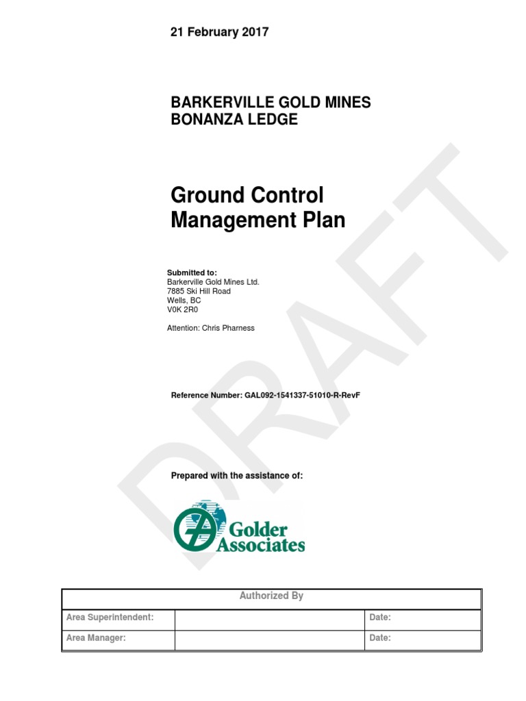 Bonanza Ledge Ground Control Plan | PDF | Occupational Safety And ...