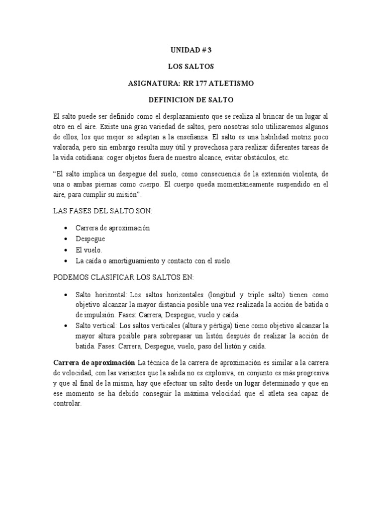Unidad # 3 Los Saltos | PDF | Pie | Deporte del atletismo