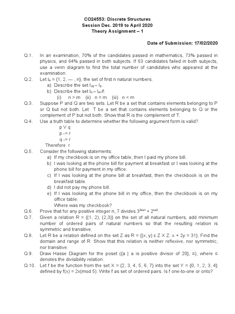 Discrete Structures Theory Assignment | PDF | Abstract Algebra ...