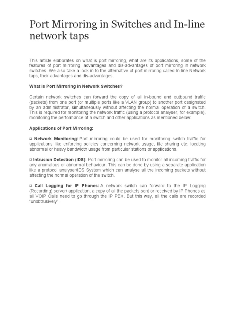 Port Mirroring in Switches PDF Network Switch Port
