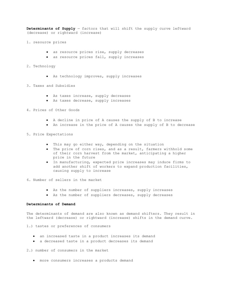Determinants of Supply and Demand | PDF | Supply (Economics) | Demand