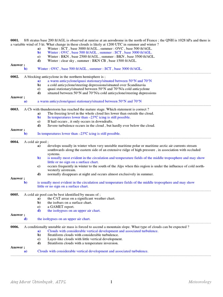 Meteorology Exam Questions and Answers | PDF | Rain | Precipitation