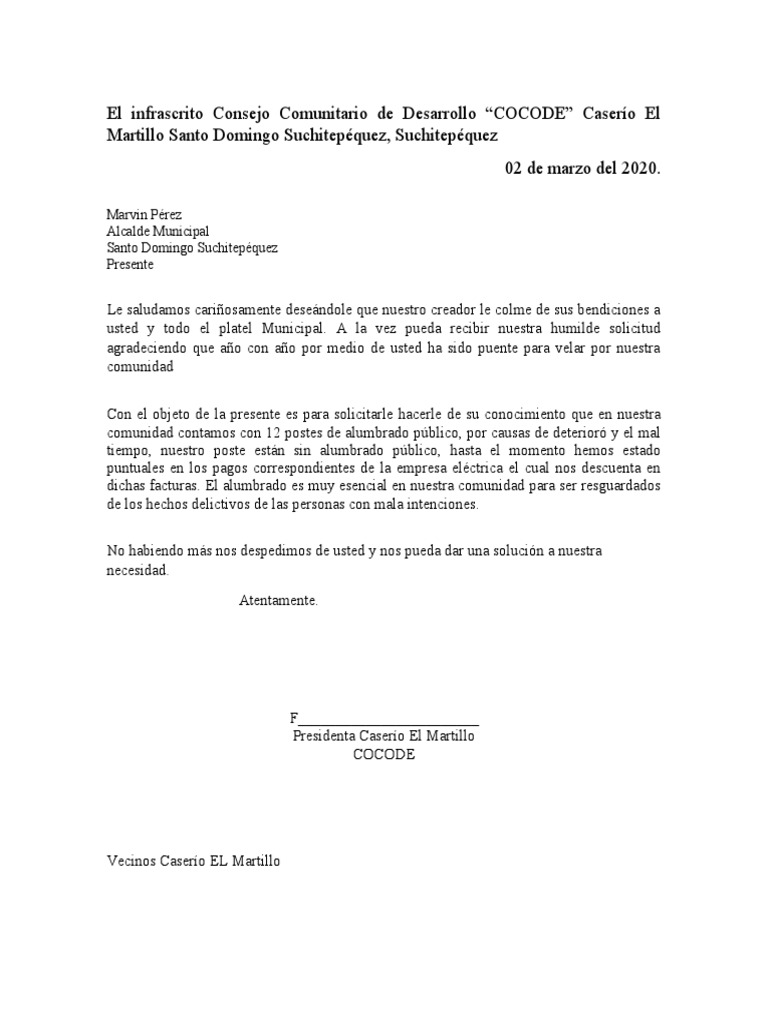 Modelos Carta De Alumbrado Publico El Martillo