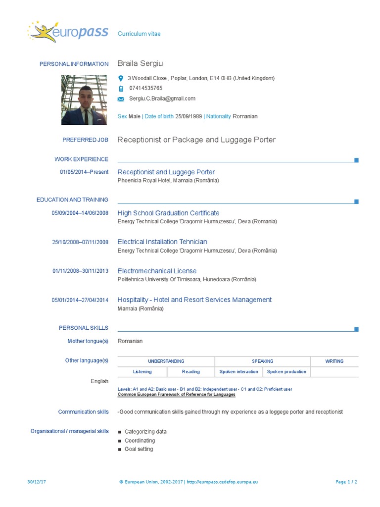 Cv Europass 20171230 Sergiu En Pdf Learning Communication