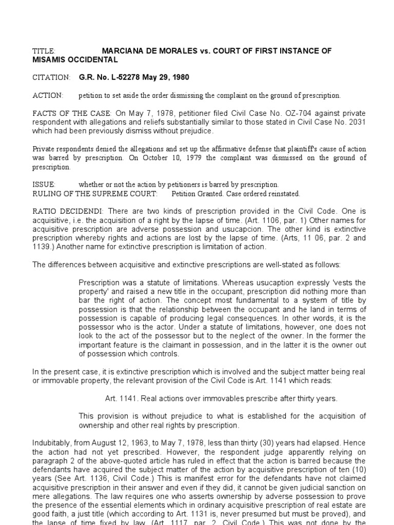 Morales vs. CfiDigest PDF Adverse Possession Statute Of Limitations