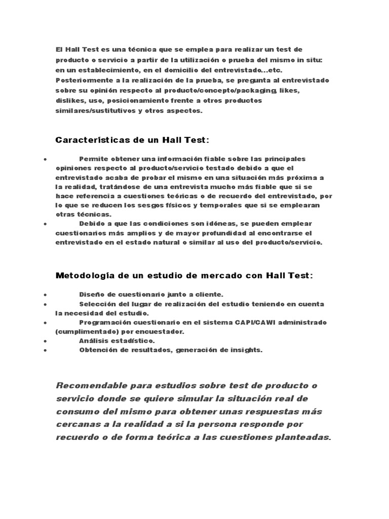 Metodología del Hall Test en Investigación | PDF | Cuestionario ...